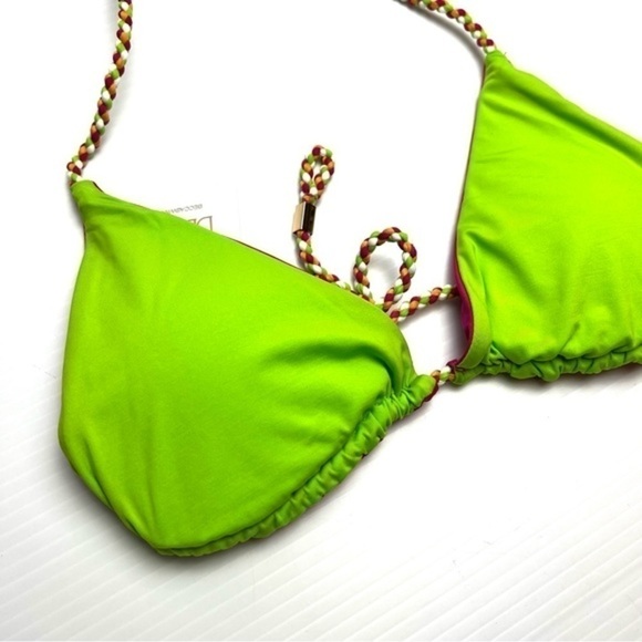 Becca  Bikini Top womens small Jessica Reversible Banded Halter Green and Pink - Picture 3 of 9
